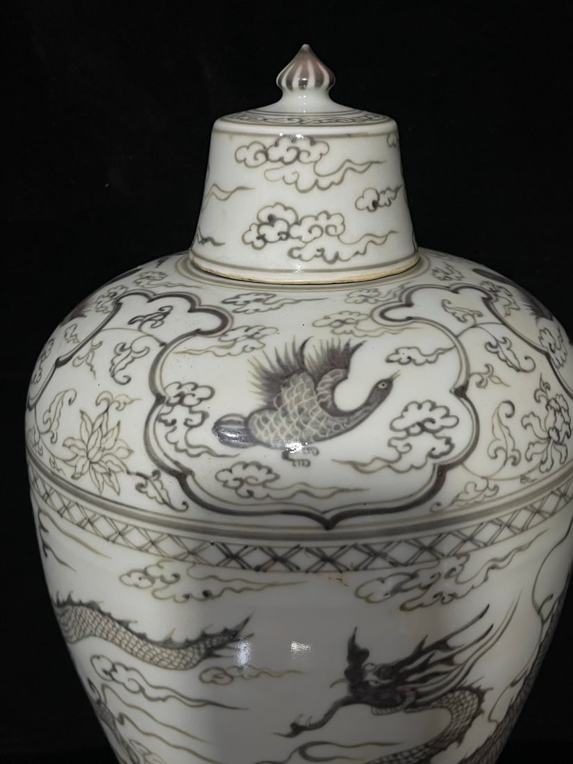 A Exquisite White Glaze Ink Color Dragon Pattern Vase - 5