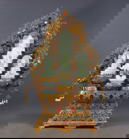 A Exquisite Filigree Gilt Inlaid Hetian Jade Buddha Statue