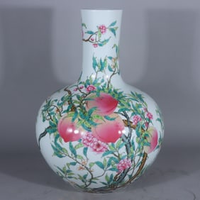A Rare Famille-Rose Bats and Peach Pattern Vase