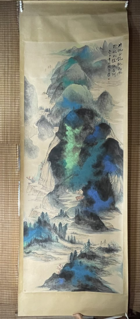 A Chinese Ink Landscape Painting on Paper: A Chinese Ink Landscape Painting on Paper,Modern Time of China,Zhang Daqian,Size:141.7inx57.1in(Without frame) 