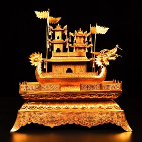 A Exquisite Gilt Bronze Dragon Boat Ornament