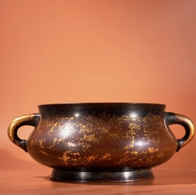 A Exquisite Red Copper Sprinkled Gold Double-Ear Censer
