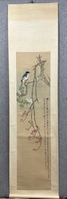 A Chinese Vertical Scroll Ink Flower and Bird Painting on Paper