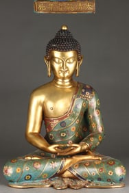 A Exquisite Bronze Cloisonne Buddha Statue Ornament