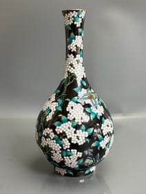 A Exquisite Famille-Rose Ink Color Ground Butterfly and Flower Pattern Vase