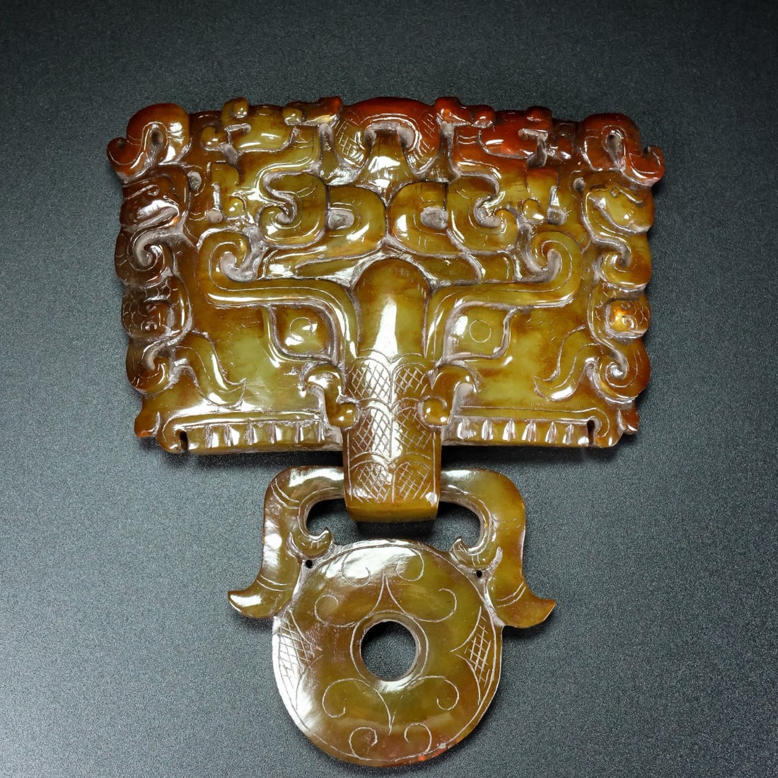 A Exquisite Hotan Jade Beast-Face Pattern Ornament: A Exquisite Hotan Jade Beast-Face Pattern Ornament,Han Dynasty, China 和田玉兽面纹扶手,中国汉代