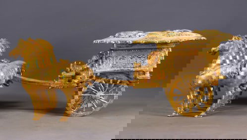 A set of Exquisite Gilt Bronze Horse Draw Cart