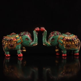 A pair of Exquisite Coppery Painted Gold Elephant