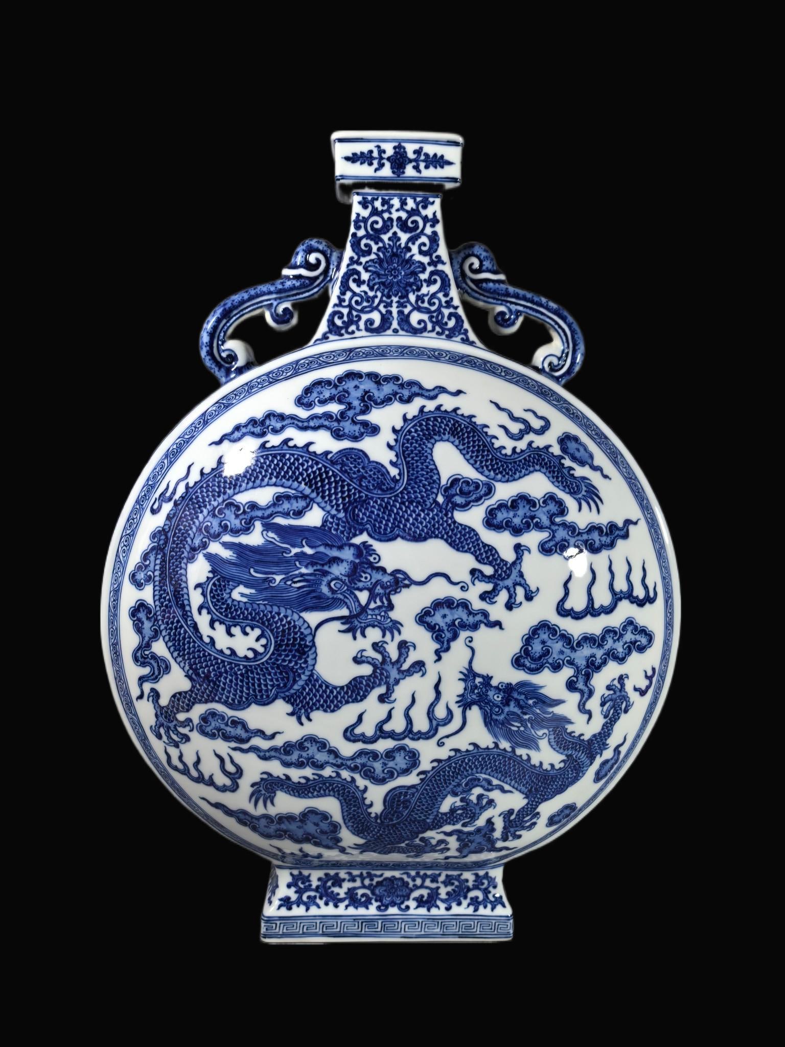 A Exquisite Blue and White Lotus Dragon Pattern Vase: A Exquisite Blue and White Lotus Dragon Pattern Vase,Qing Dynasty, China,Yongzheng Six-character Mark,Size:22inx3.4inx15.7inx7.1in 