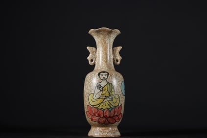 A Exquisite Doucai Buddha Pattern Double-Ears Vase