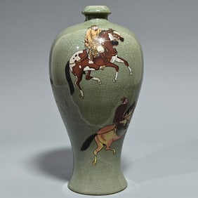 A Exquisite Ru yao Porcelain Painted Color Figures Pattern Vase