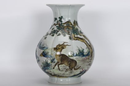 A Rare Enamel Poem Kylin Pattern Vase