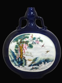 Ji Blue Glazed Pine and Crane Pattern Vase