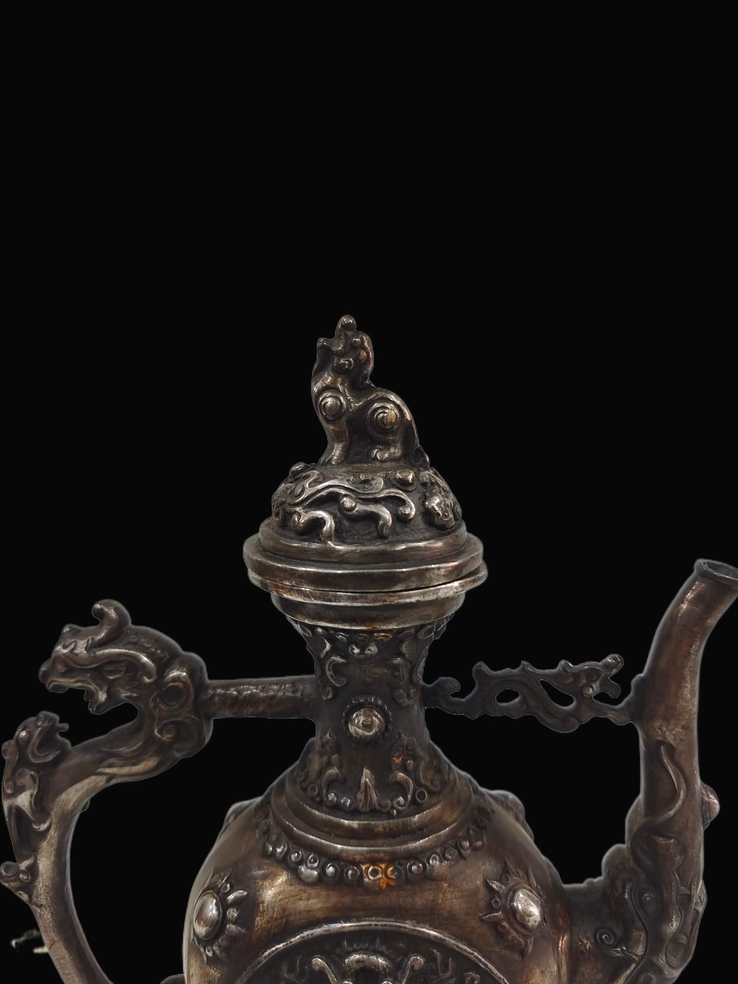 A Exquisite Gilt Silver Bronze Dragon Pattern Ewer - 4