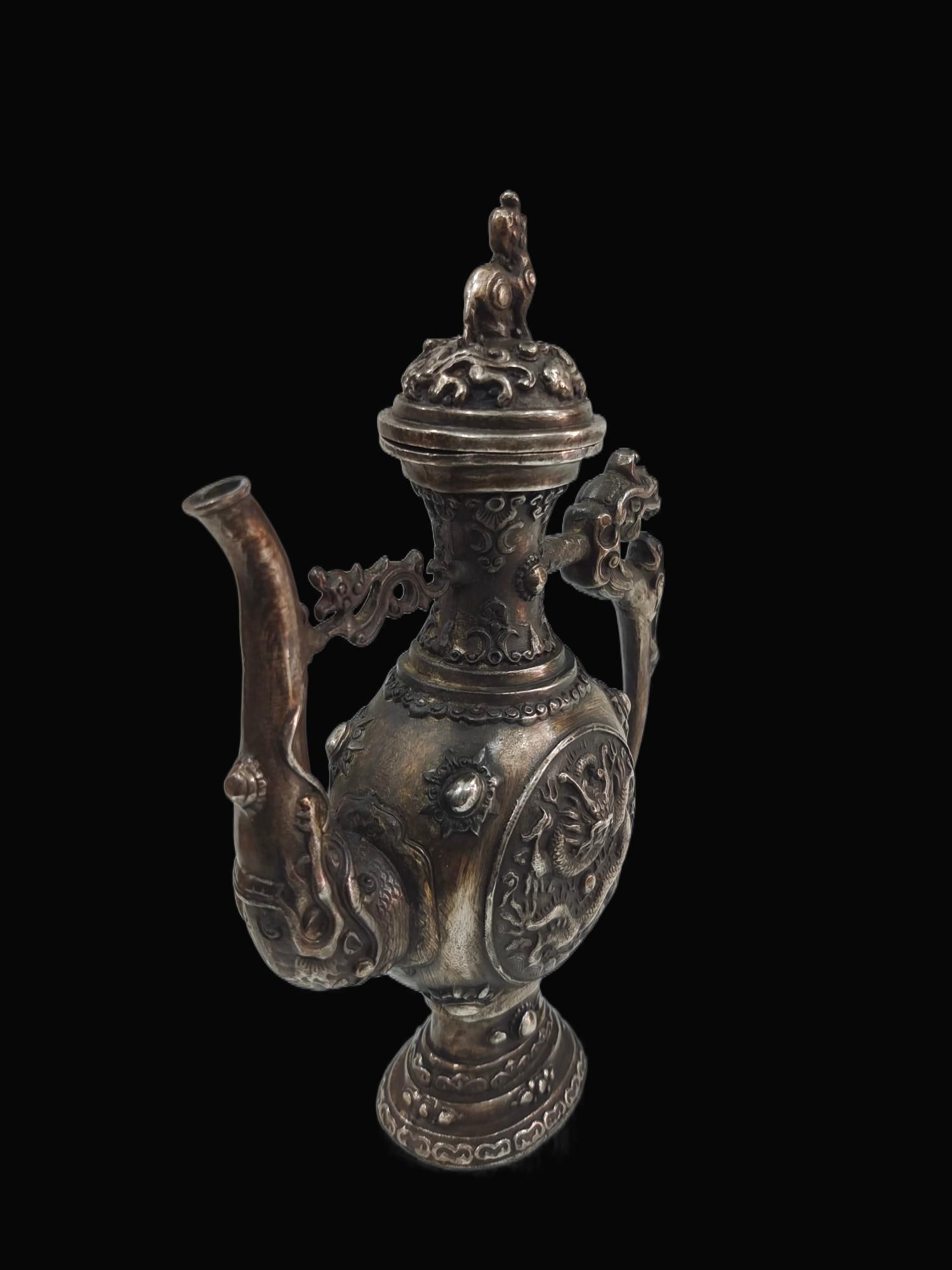 A Exquisite Gilt Silver Bronze Dragon Pattern Ewer - 5