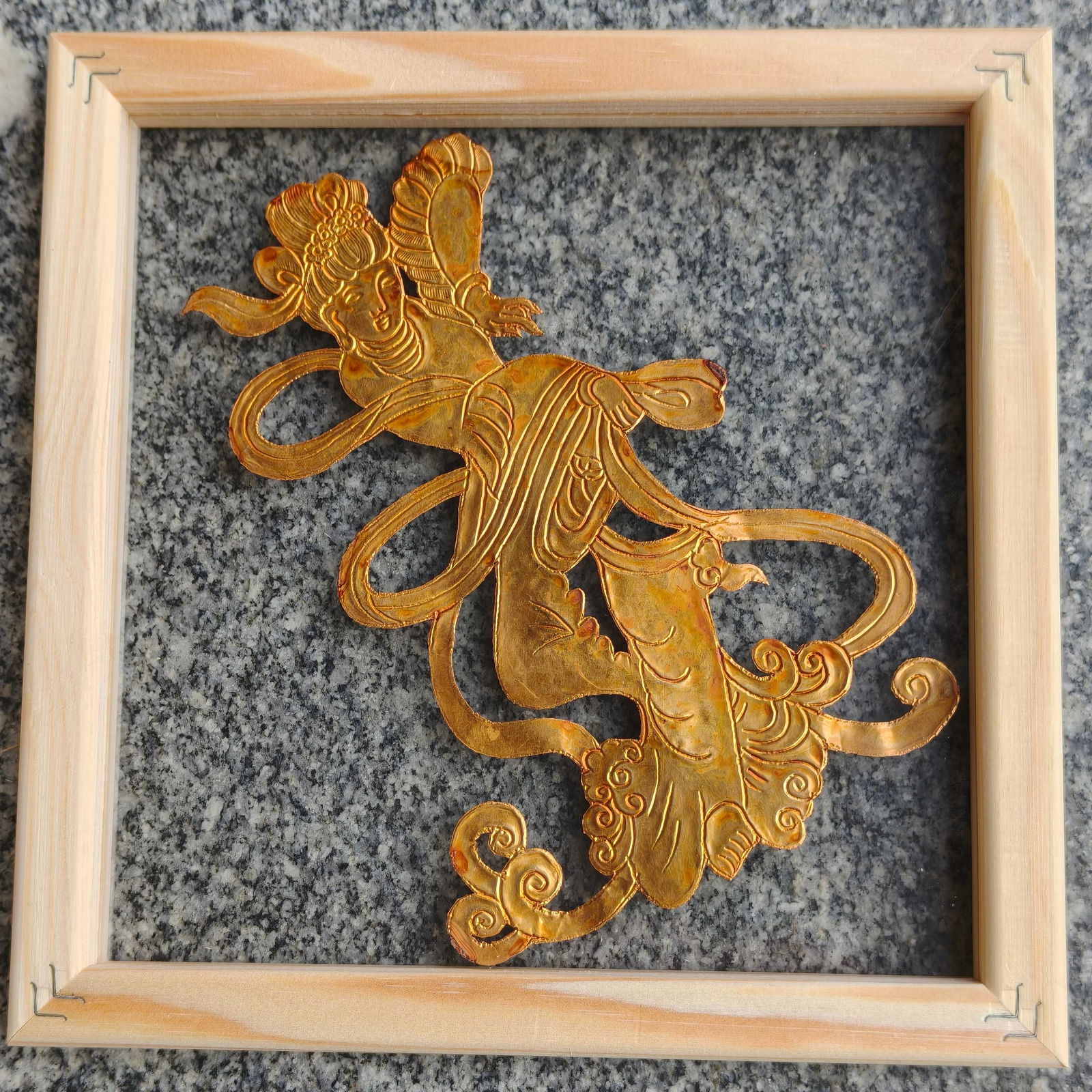 A Exquisite Bronze Gilt Human Pattern Gold Leaf: A Exquisite Bronze Gilt Human Pattern Gold Leaf,Qing Dynasty, China,Size:7.9inx8.7in 铜鎏金人物纹金箔,中国清代