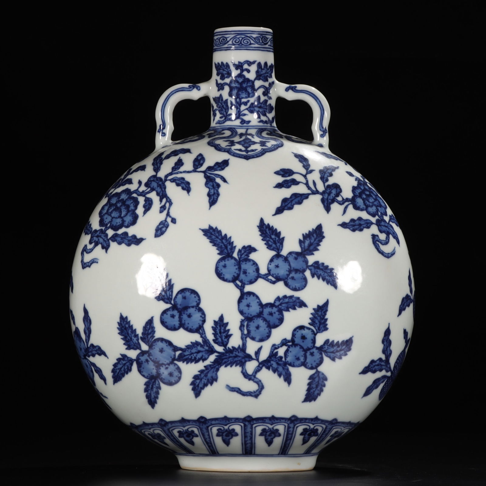 A Exquisite Blue and White Flower and Fruit Pattern Vase: A Exquisite Blue and White Flower and Fruit Pattern Vase,Qing Dynasty,China,Yongzheng Six-character Mark,Size:12.4inx1.7inx3.7in 
