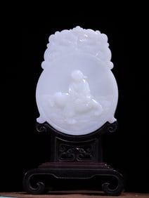 A Exquisite Hetian Jade Figures Pattern Table Screen