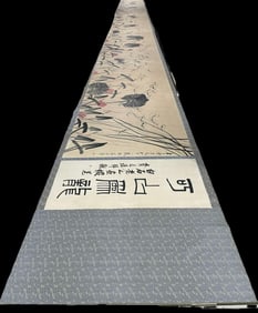 A Chinese Hand Scroll Ink Painting of Flower on Paper