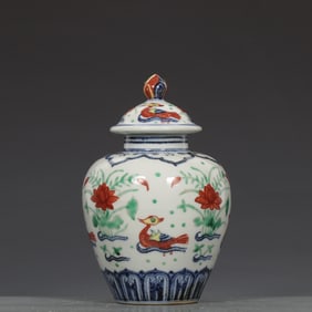 A Exquisite Blue and White Wucai Flower and Bird Pattern Jar