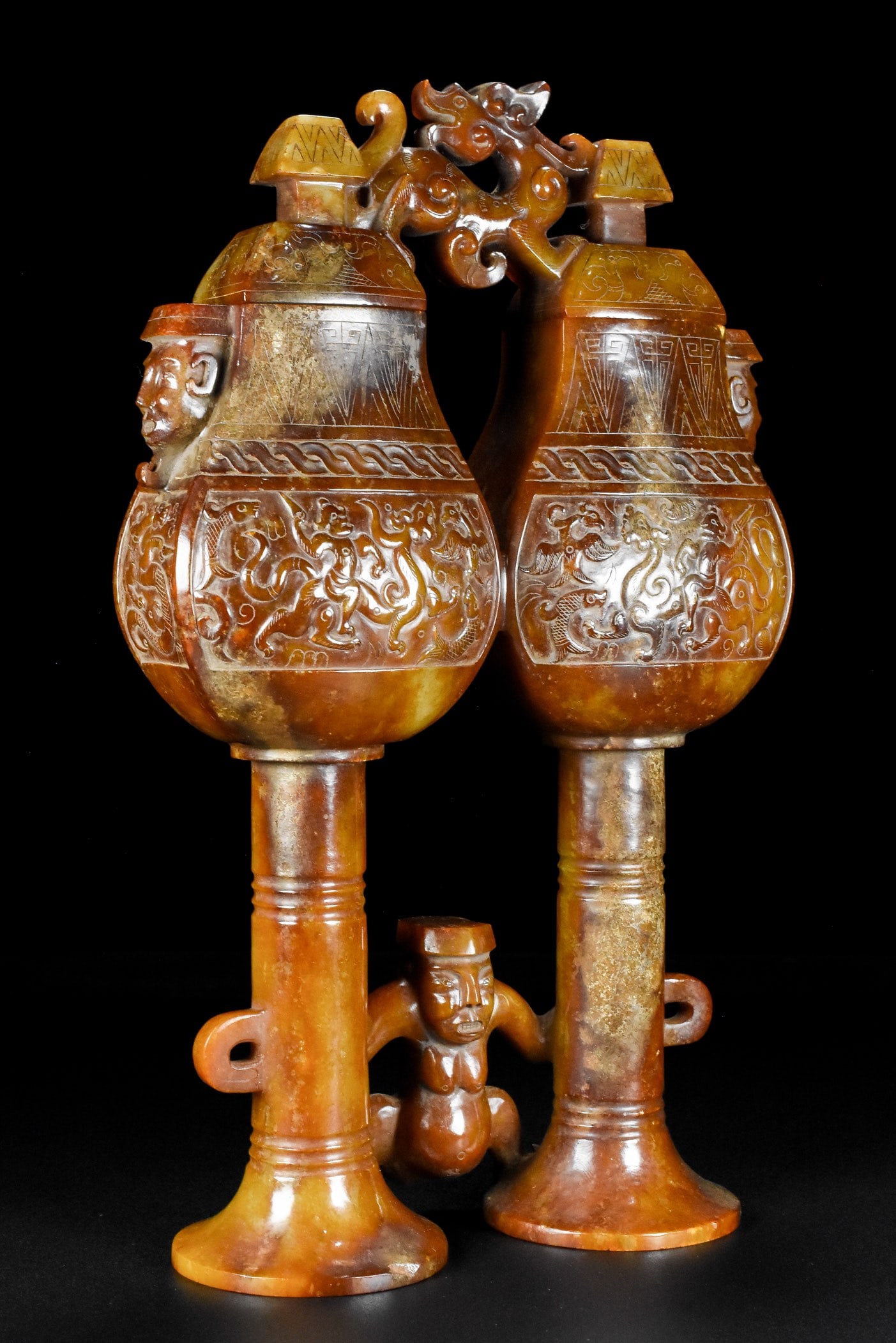 A Exquisite Hetian Jade Human Pattern Vase - 4