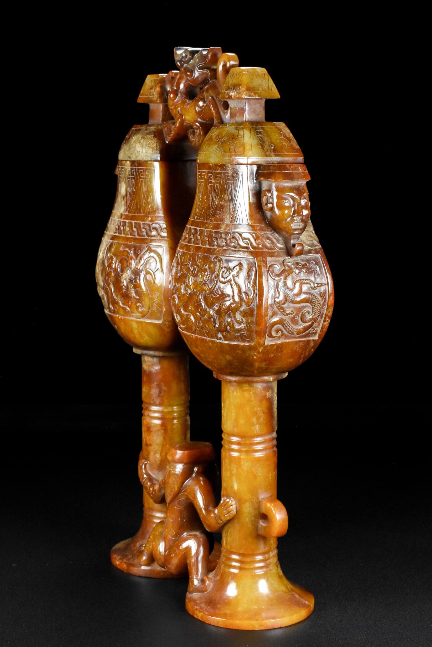 A Exquisite Hetian Jade Human Pattern Vase - 5