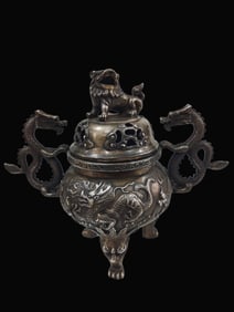 A Exquisite Gilt Silver Bronze Dragon-Ears Censer