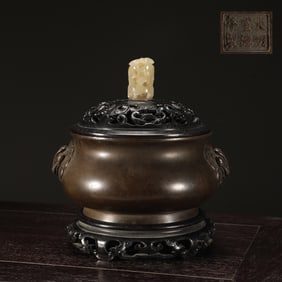 A Exquisite Bronze Heavenly Auspicious Beast-Ears Censer