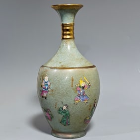 A Exquisite Ru yao Porcelain Painted Color Figures Pattern Vase