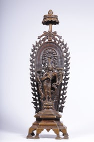 A Solemn Bronze Lotus-holding Backlit Standing Statue of Avalokitesvara