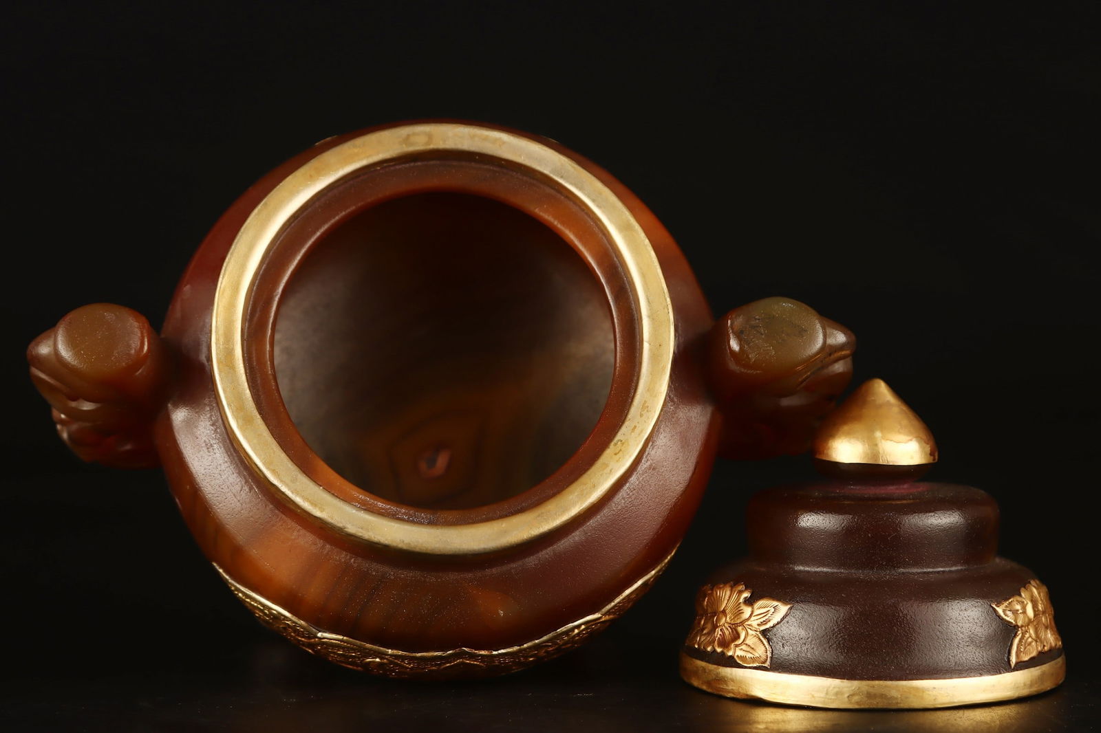 A Exquisite Agate Double-Ears Censer - 4
