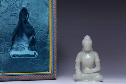 A Exquisite White Jade Statue of Sakyamuni