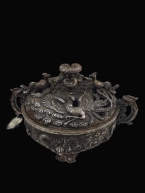 A Exquisite Gilt Silver Bronze Ruyi Dragon and Phoenix Censer