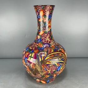 A Exquisite Enamel Cloisonne Thousand Flower and Phoenix Pattern Vase