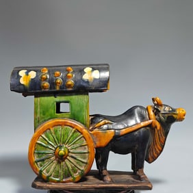 A Exquisite Liao Dynasty Porcelain Tri-Color Glazed Ox Cart