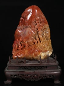 A Exquisite Shoushan Furong Stone Landscape and Figures Ornament