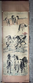 A Chinese Vertical Scroll Ink Horse Painting on Paper