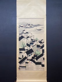 A Chinese Vertical Scroll Ink Landscape Painting on Paper