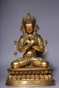 A Solemn Gilt Bronze Inlaid Gems Statue of Vajradhara