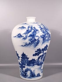 A Exquisite Blue and White Landscape Pattern Vase
