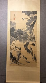 A Chinese Vertical Scroll Ink Painting of Flower and Bird on Paper