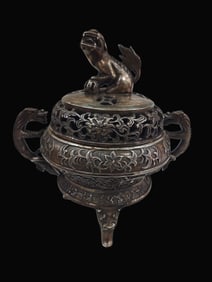 A Exquisite Gilt Silver Bronze Dragon-Ears Censer