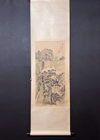 A Chinese Vertical Scroll Ink Landscape Painting on Paper