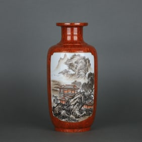 A Exquisite Wood Grain Glaze Ink Color Landscape Pattern Vase
