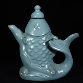 A Rare Ru yao Fish-Shaped Ewer