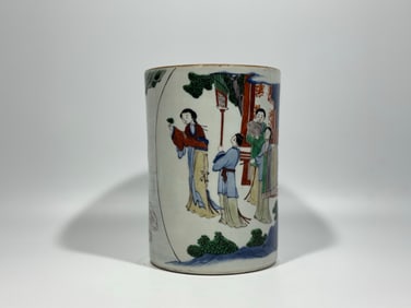 A Exquisite Wucai Figures Pattern Brush Pot