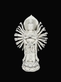 A Exquisite Blanc-De-Chine Statue of Thousand-Armed Avalokitesvara Ornament