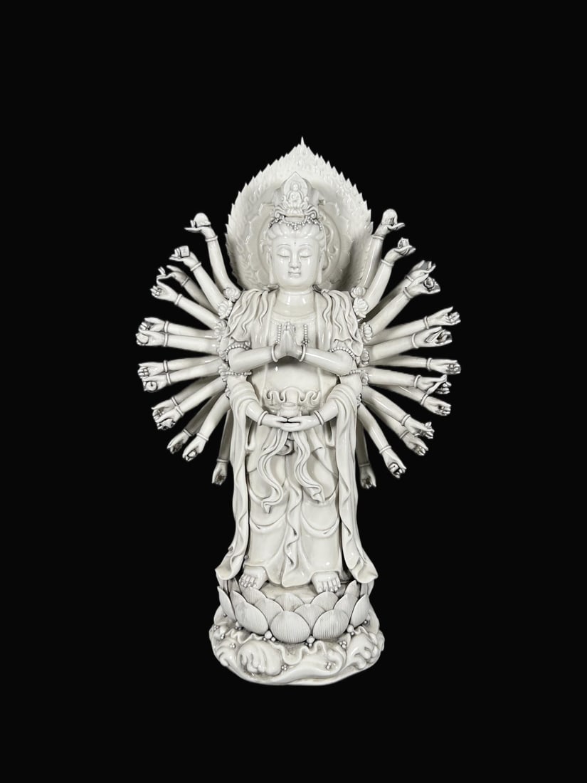 A Exquisite Blanc-De-Chine Statue of Thousand-Armed Avalokitesvara Ornament: A Exquisite Blanc-De-Chine Statue of Thousand-Armed Avalokitesvara Ornament,Ming Dynasty,China,With Mark,Size:20.1in 