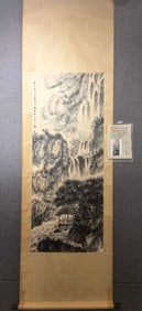 A Chinese Vertical Scroll Ink Painting of Landscape on Paper