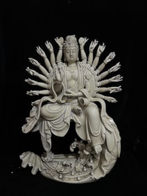 A Exquisite Blanc-De-Chine Statue of Thousand-Armed Avalokitesvara Ornament